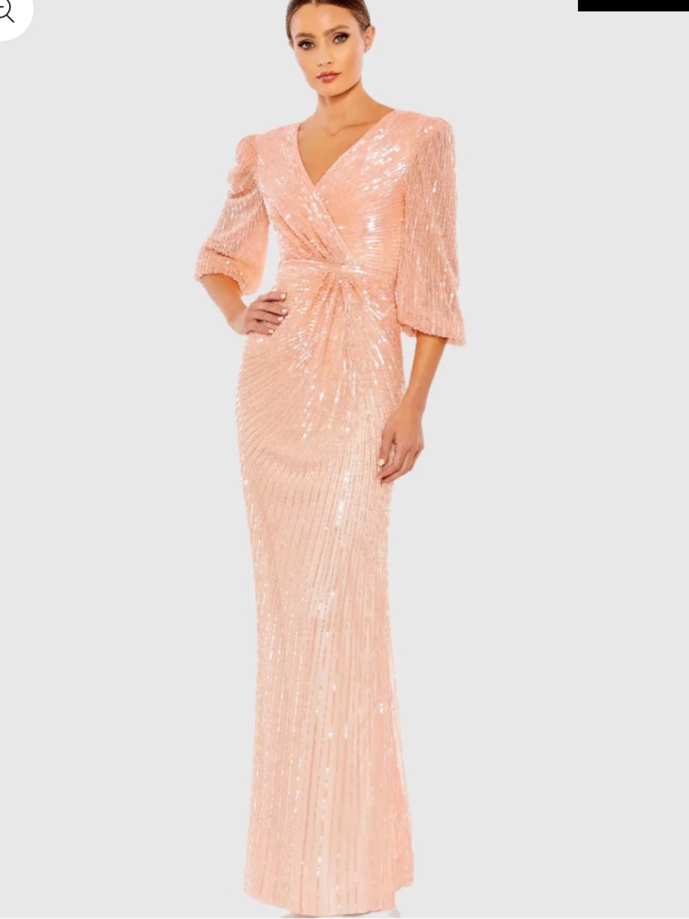 Mac Duggal Blush Pink Sequin Twist-Front Maxi Gown